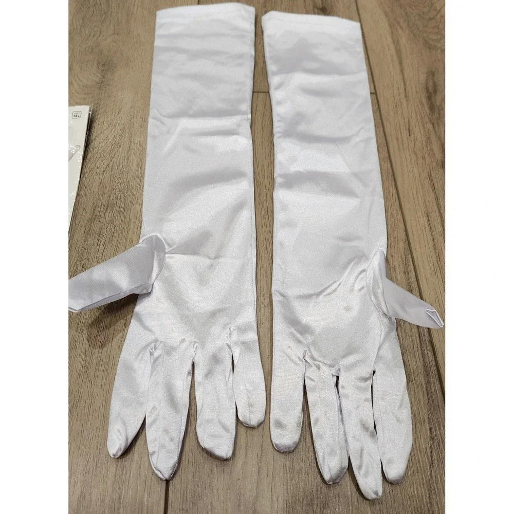 Spirit Halloween Long White Satin Gloves One Size Elbow Length Costume Accessory